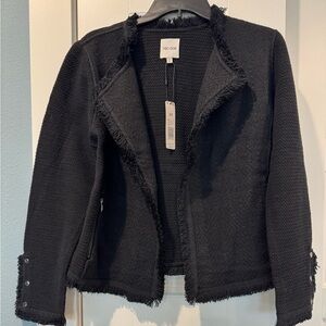 NIC+ZOE Women's Black Fringe Mix  Knit Blazer